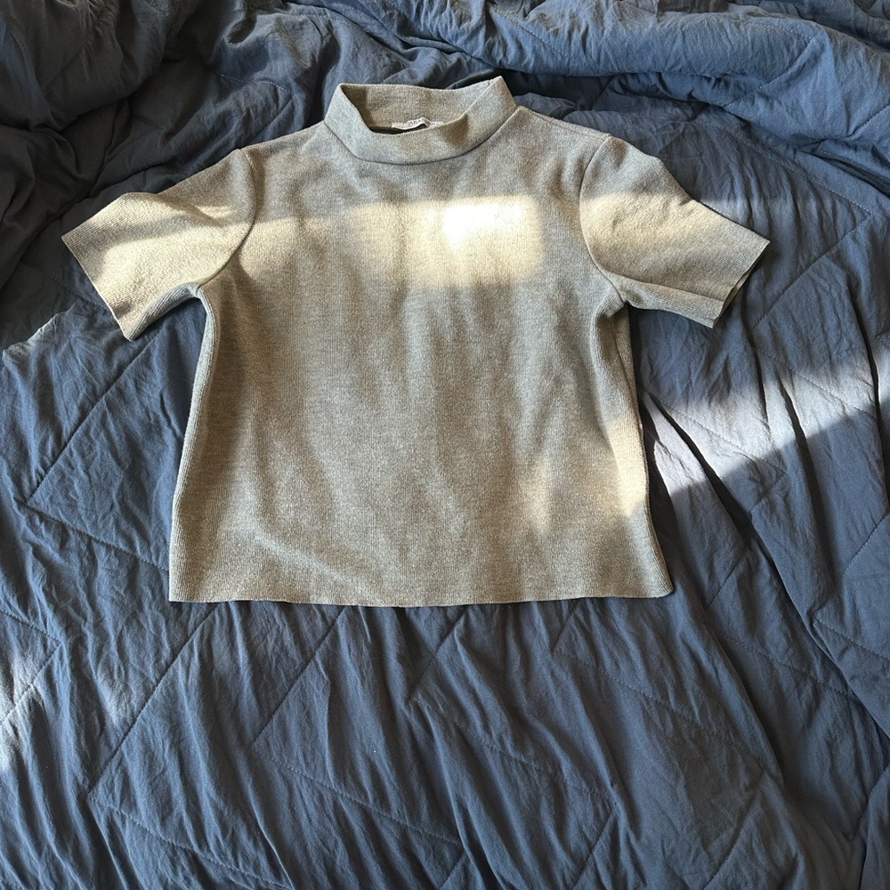 Zara Gray Short Sleeve Mock Neck Top
